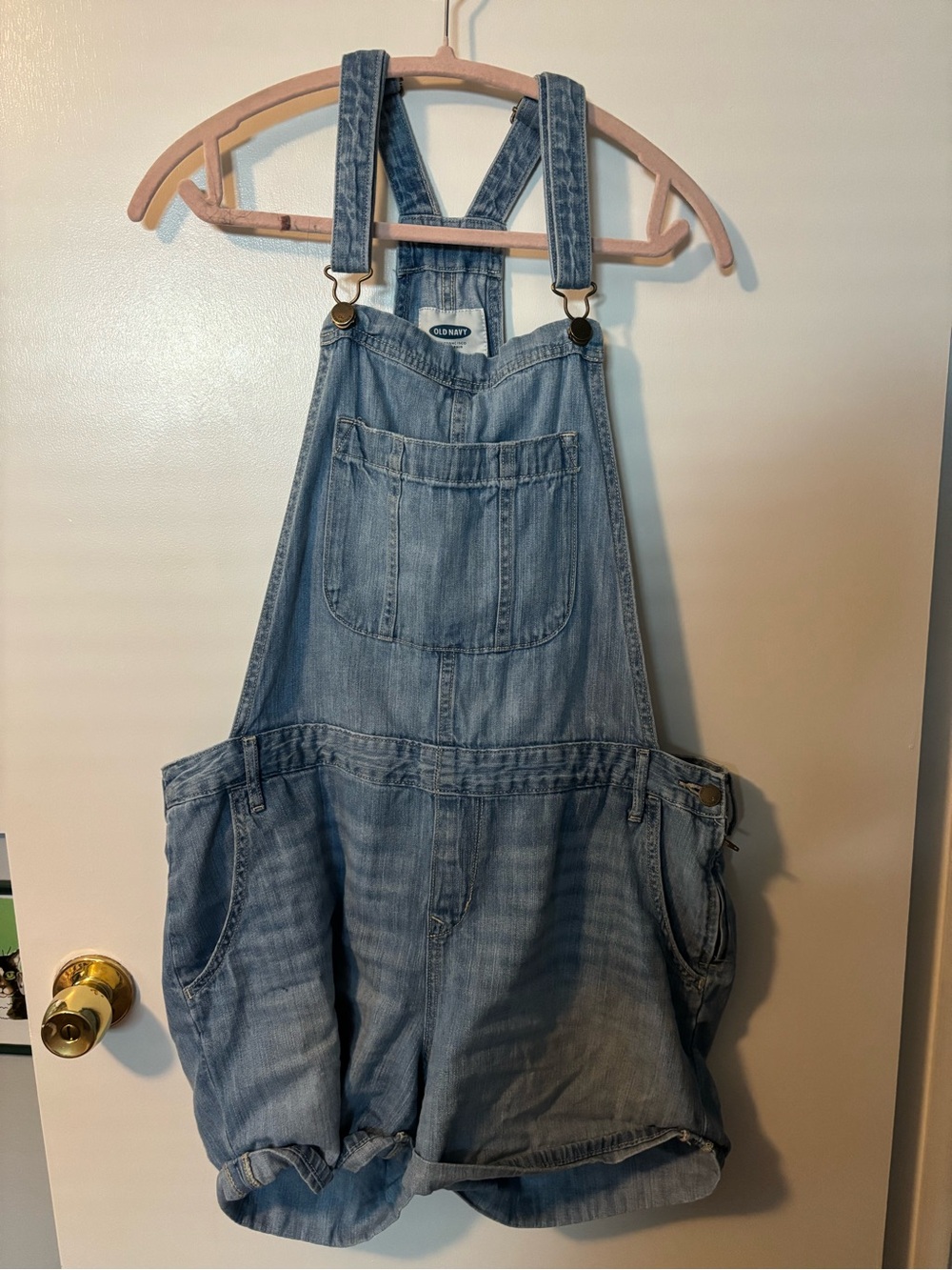 Coastal Farmhouse Coquette Light Blue Denim Short Overalls Large